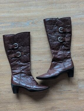 Josef Seibel Women’s Brown Leather Mid-Calf Buckle Boot, 39/ Us 8.5